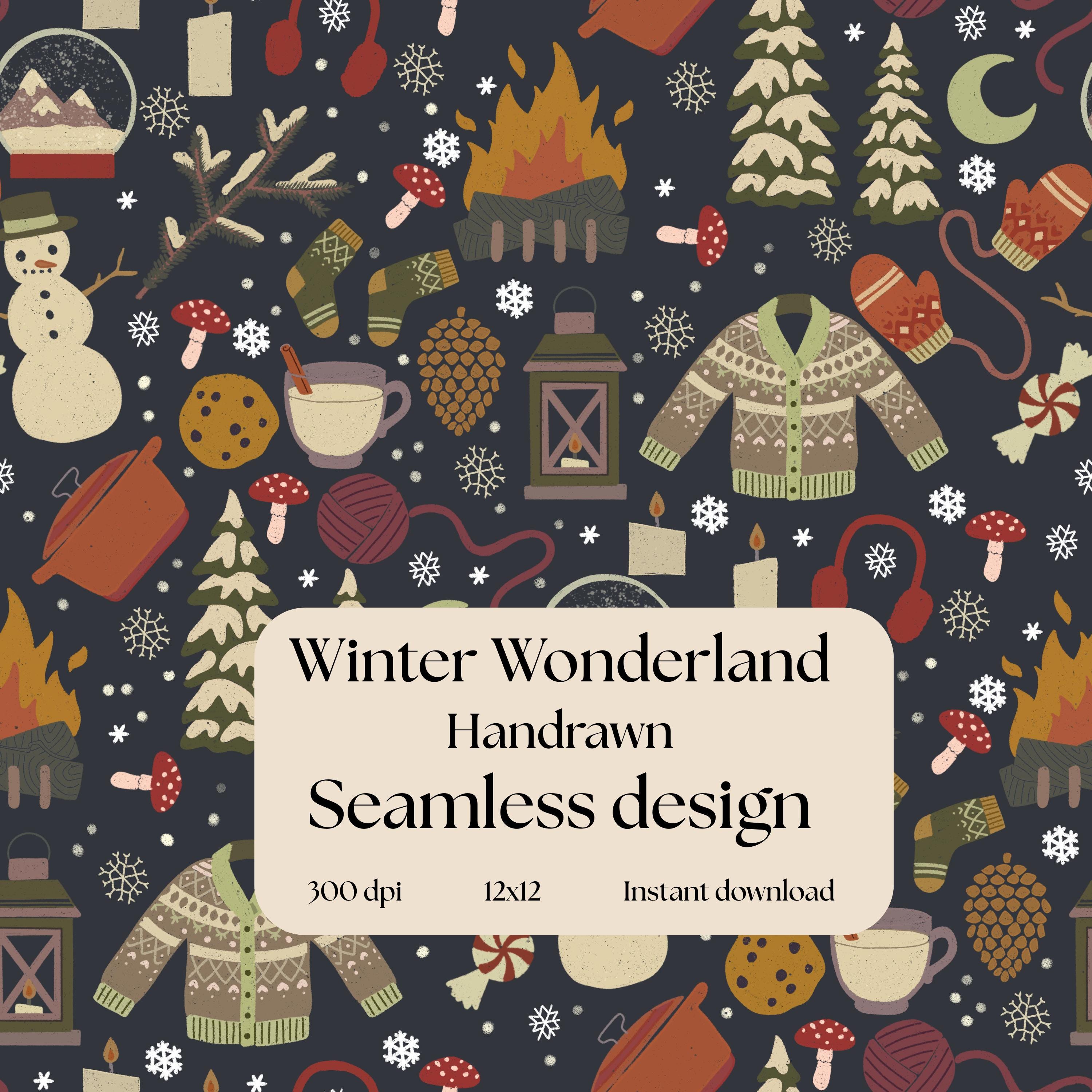 Winter Wonderland Seamless Pattern | Hand-drawn Cozy Winter Digital ...