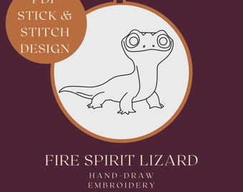 Patrón de bordado de lagarto espíritu de fuego / Diseño de puntadas y puntadas (Patrón PDF)