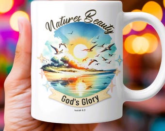 Coffee Mug Isaiah 6:3 Ocean Sunrise Sunset Nature's Beauty God's Glory Inspirational Scripture Christian Gift Beach Travel Souvenir