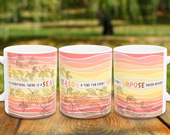Falling Leaves Coffee Mug "To Everything There is a Season...", Painting and Scripture Design by Professional Artist Becky Carey