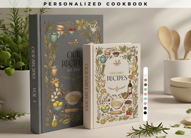 Customizable recipe book. 140 recipes! A personalized recipe journal, gift for mom, birthday gift, anniversary gift idea image 1