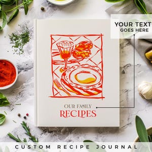 Customizable recipe book. 140 recipes! A personalized recipe journal, gift for mom, birthday gift, anniversary gift idea