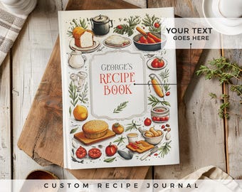 Customizable recipe book. 140 recipes! A personalized recipe journal, gift for mom, birthday gift, anniversary gift idea