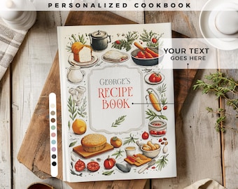 Customizable recipe book. 140 recipes! A personalized recipe journal, gift for mom, birthday gift, christmas gift