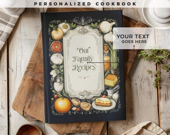 Customizable recipe book. 140 recipes! A personalized recipe journal, gift for mom, birthday gift, anniversary gift idea