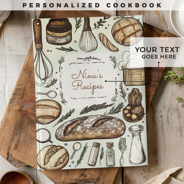 Recetario personalizable. ¡140 recetas! Un diario de recetas personalizado, un regalo para mamá, un regalo de cumpleaños o un regalo de aniversario.