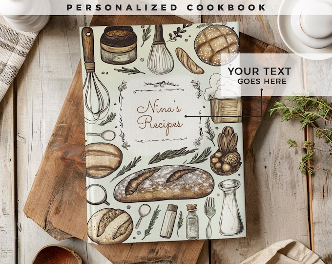 Customizable recipe book. 140 recipes! A personalized recipe journal, gift for mom, birthday gift, anniversary gift idea