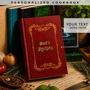 Ricettario personalizzabile (stampato), raccoglitore per l'organizzazione dei pasti personalizzato, libro di cucina in pelle, stile vintage, regalo per la festa del papà