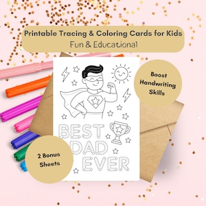 Best Dad Ever Printable Tracing Card, Preschool Kindergarten Activity, Letter Practice for Kids, Fine Motor Skills, Handwriting practice