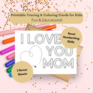 Alphabet Tracing & Handwriting Card, Preschool and Kindergarten Practice, Toddler Worksheets, Fine Motor Skills, I Love You Mom
