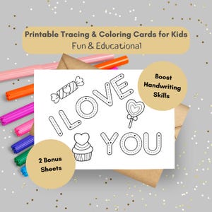 Alphabet Tracing & Letter Practice Printable, Handwriting Worksheets for Preschool, Kindergarten, Homeschool and Toddlers, I Love You Card