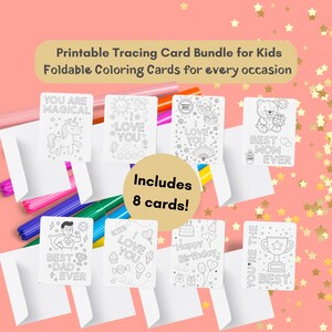 Printable Tracing & Coloring Card Bundle for Kids, 8 Handwriting Practice and Alphabet Tracing Worksheets every occasion, Toddler Worksheets