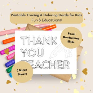 Alphabet Tracing & Handwriting Practice, Printable Letter Worksheets for Preschool, Homeschool and Fine Motor Skills, Thank You Card