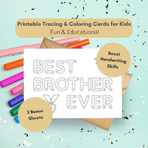 Alphabet Tracing & Handwriting Card, Preschool and Kindergarten Worksheet, Fine Motor Skills, Best Brother Ever Fun Printable