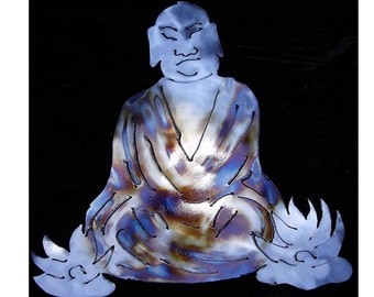 BUDDHA with LOTUS Flowers Zen Buddhism Metal Wall Art Decor
