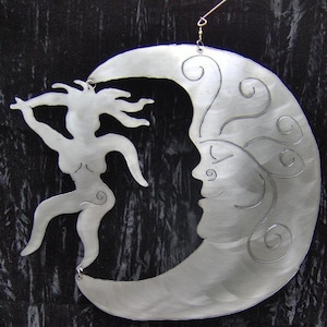 MOON N WHIMSY WOMAN Dancer Mother Earth Hanging Yard Pond Kinetic Art Metal Handcrafted Steel House or Garden  Yard Decor