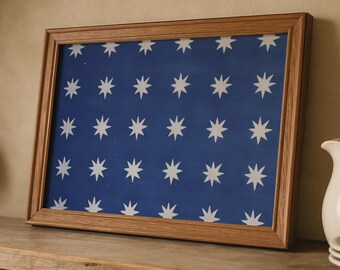 Arte de pared costero moderno con diseño de estrellas celestiales minimalistas imprimible, estampado de estrellas azul cobalto, diseño gráfico, impresión digital decorativa 76