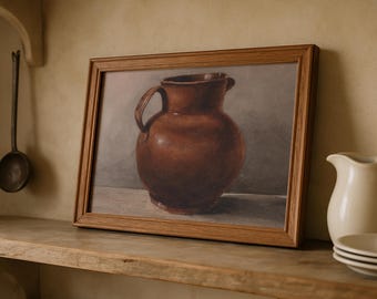 Clay Pitcher Still Life Art Print – Vintage Farmhouse Decor (Digital Download)