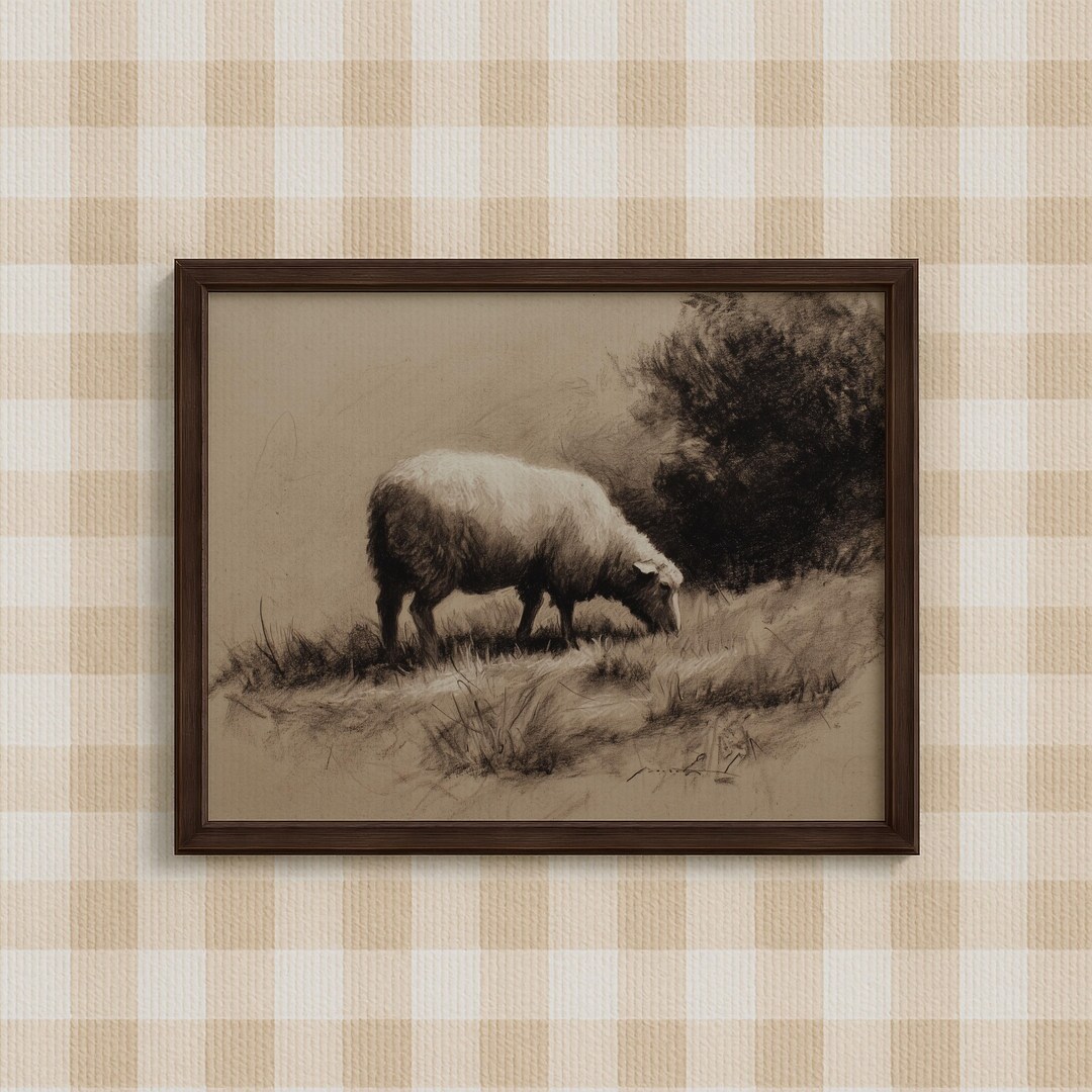 Vintage Sheep Art Print – Rustic Farmhouse Pastoral Landscape (digital ...