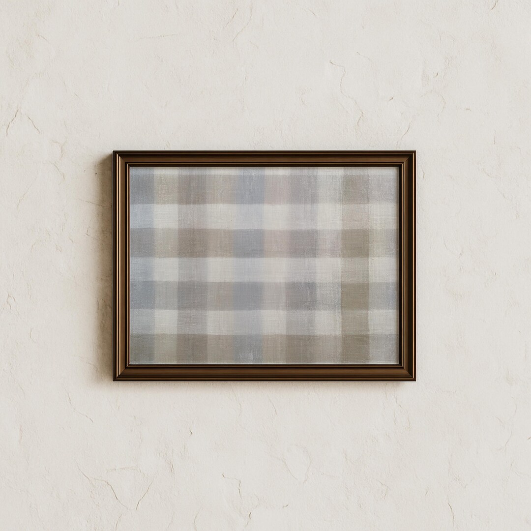 Rustic Checkard Print Blue Checkered Plaid Print - Vintage Farmhouse Wall Art (digital ...