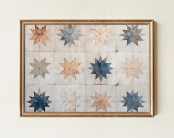 Pintura de acuarela de colcha de estrellas: arte rústico imprimible (descarga digital)