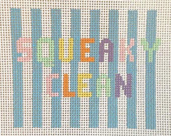 Hand Painted Needlepoint Canvas: Squeaky Clean Bathtime Sign (4.75x 3.75in)