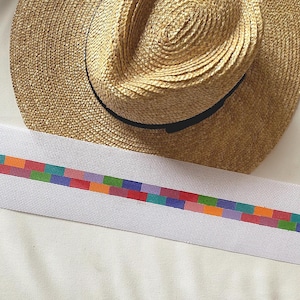 Rainbow brick hat band of your dreams hand painted needlepoint canvas, colorful easy project for beginners