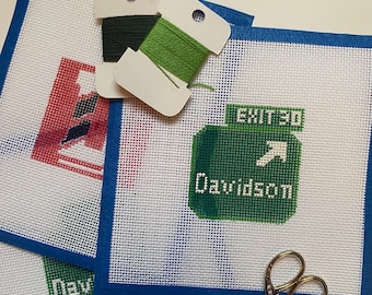 Davidson College Exit 30 Sign Needlepoint Canvas: Beginner Project (2.3x2.2in)