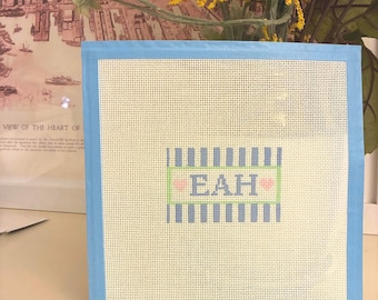 Personalized Girly Needlepoint Canvas: Custom Bag Tag (3x2in.) 18 mesh