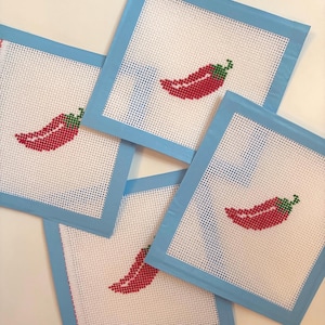 Hot chili pepper hand painted needlepoint canvas (2in x 2in);  bag charm; boat tote patch; beginner needlepoint project; easy stitch