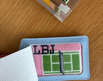 Personalized Tennis Court Needlepoint Canvas: Hand Painted Luggage Tag (2x3 in), beginner self finish