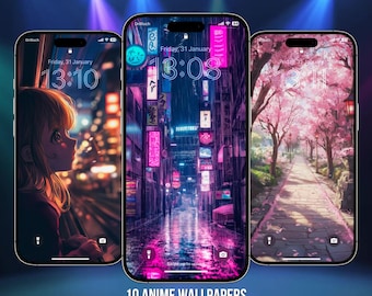 Anime Phone Wallpaper Bundle, Japanese Backgrounds, Vibrant Designs (Digital Download)