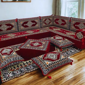 Arabisches Bodensofa | Home Decor Sofa mit Waschbaren Bezügen | L-förmige Majlis Schnitt | Ottomane Couch | Kostenloser Express-Versand