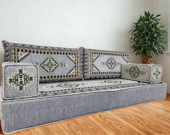 Arabic Floor Sofa Loveseats | Home Decor Sofa | 8 Inch Washable Majlis Seating | Ottoman Floor Couch | Custom Made | FREE Express Shipping