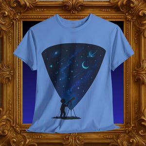 Stargazer Space Watcher Tee Astronomy Graphic Shirt Galaxy Lover Gift Celestial Print Top For Him For Her Universe Observer Apparel