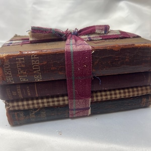 Set of 4 red tone antique vintage books