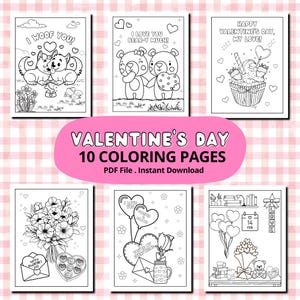 Valentine’s Day Coloring Pages Instant Download, Valentine&#39;s Day Kids Activity, Valentine Coloring, Printable Valentines Day Coloring Sheets