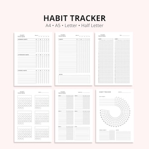 6-i-1 vanespårningspaket utskrivbart, minimalistiskt planerare, A4 A5 brev + bonus-PDF:er, direktnedladdning