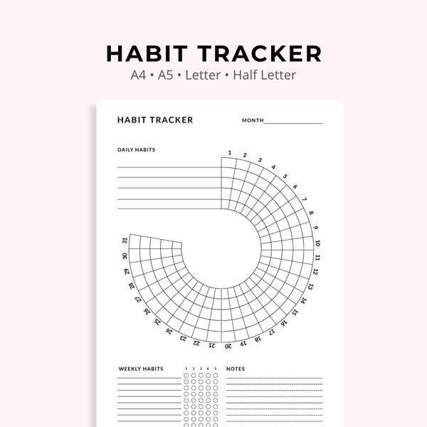 Circle Monthly Habit Tracker Printable, Minimalist Planner Insert, A4 A5 Letter, PDF Instant Download