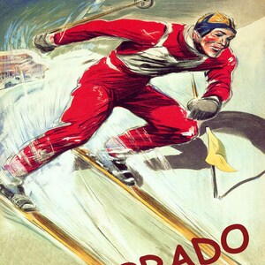 Vintage Skiing Colorado image print 8 x 10 reproduction, suitable for framing.