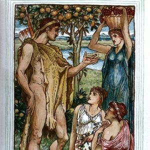 Hercules Vintage image art Hercules and Nymps colorful art print