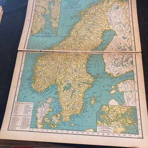Vintage map Norway Sweden book pages original frameable 10 x 14