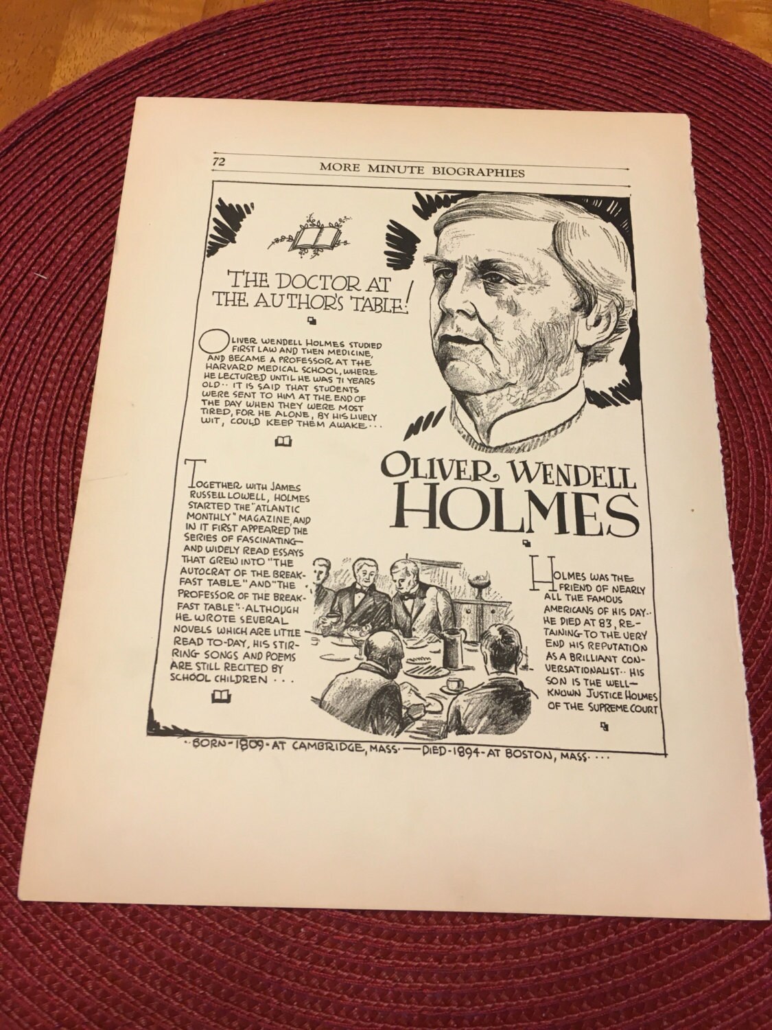 Oliver Wendell Holmes the Doctor at the Authors Table. 7 X11 - Etsy UK Oliver Wendell Holmes the Doctor at the Authors Table. 7 X11 - Etsy UK