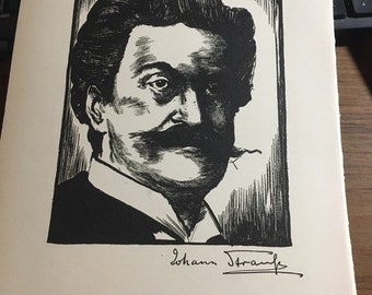 Johann Strauss Great Composer book page for framing 7 1/2 x 10 music