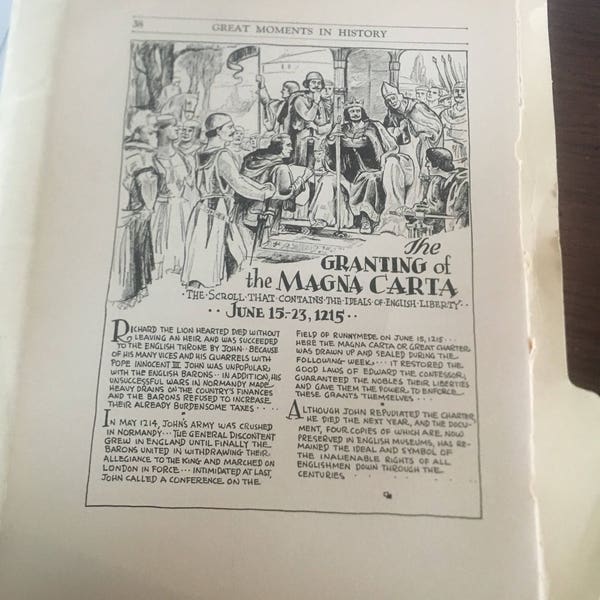 The Granting of the Magna Carta. 1933 book page history print illustration . Art frameable history