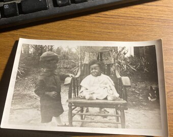 Black Americana two small children photographed possible Axton, Danville Virginia area circa 1920’s 3 x 5