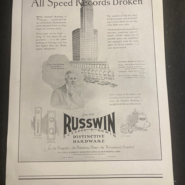 Russwin distinctive hardware ad Russell Erwin screen door lock advertisement circa 1920 7 x 10 original ad