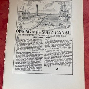 The opening of the Suez Canal Europe and Asia book page art history 7 x 10