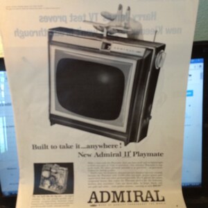 Admiral 11&#39; playmate ad 13 1/2 x 10 1/2. Water damaged. Light staining.