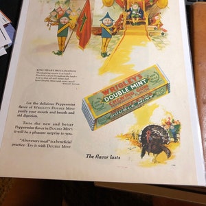Wrigley's double mint gum ad circa 1928. Large color graphic 10 x 13 advertisement . Original
